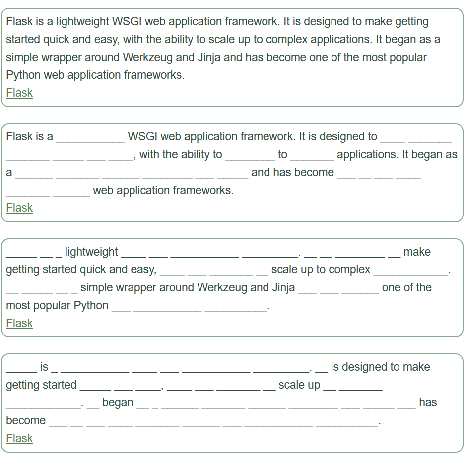 The opening of Flask documentation, with some words erased